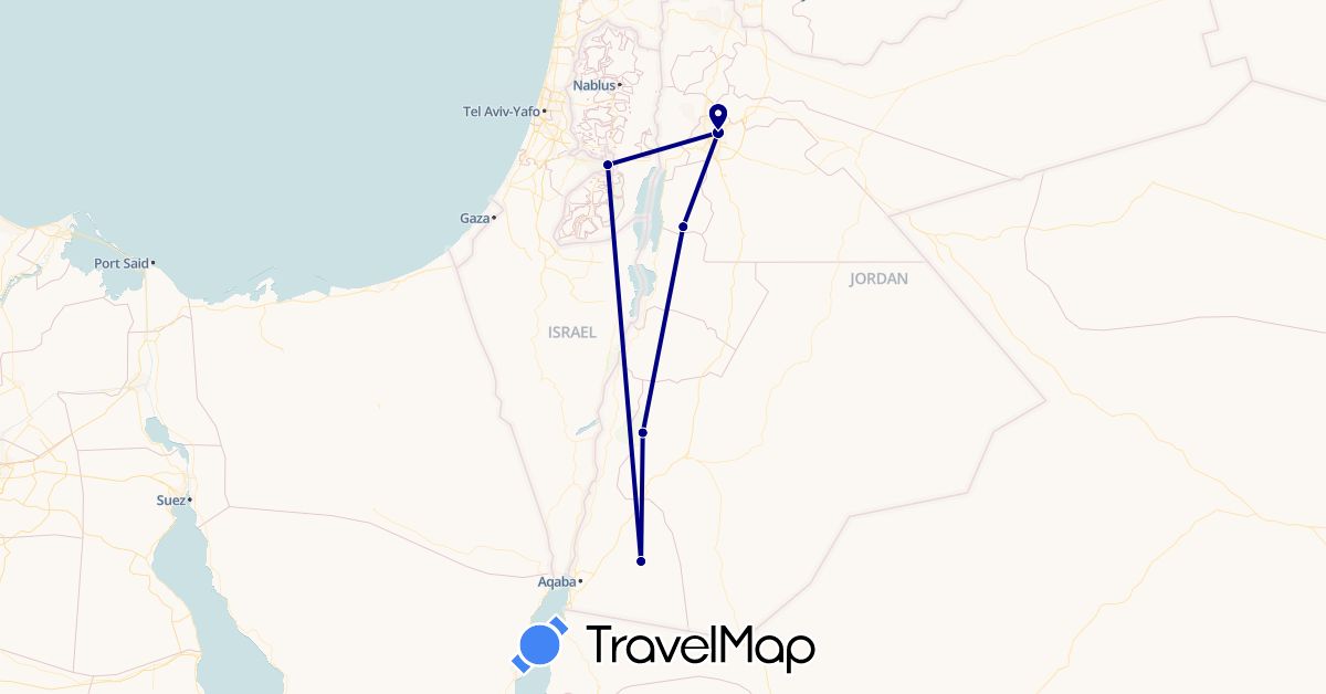 TravelMap itinerary: driving in Israel, Jordan (Asia)